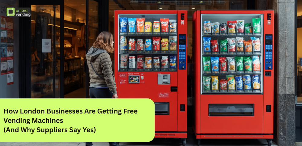 Free vending machine providing snacks and drinks in a London workplace