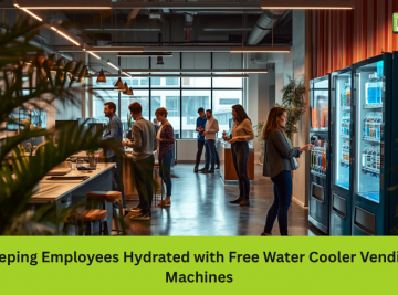 Free water cooler vending machine providing fresh drinking water in a modern workplace