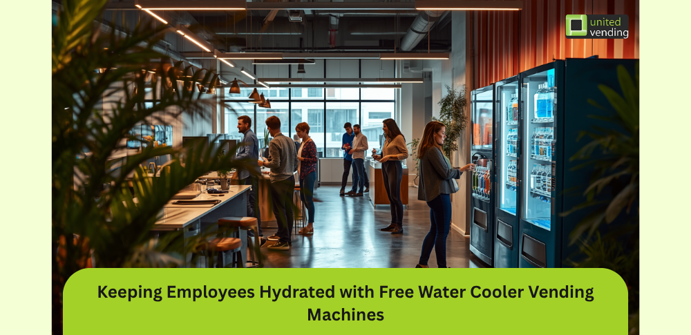 Free water cooler vending machine providing fresh drinking water in a modern workplace
