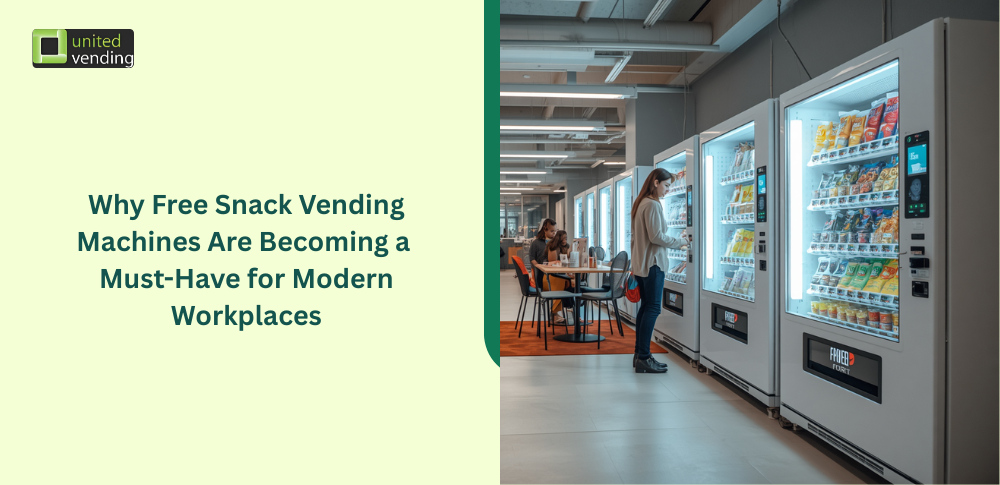 Free snack vending machine providing convenient workplace snacks for employees