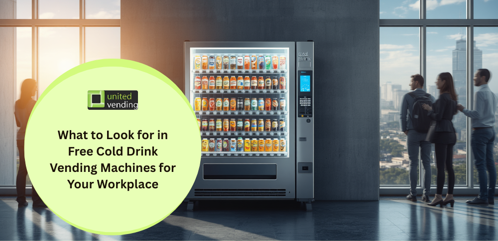Free cold drink vending machine providing chilled refreshments in a modern workplace